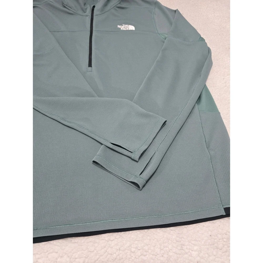 The North Face Mens‎ XL Blue Green Grid Fleece Quarter Zip Pullover Thumbholes